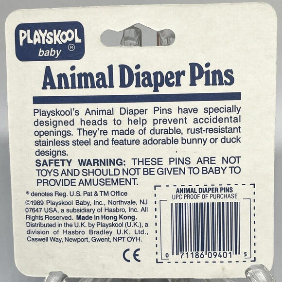 Vintage 1989 Playskool Blue Baby Duck Animal Diaper Pins 4 Pack NEW - Picture 2 of 3